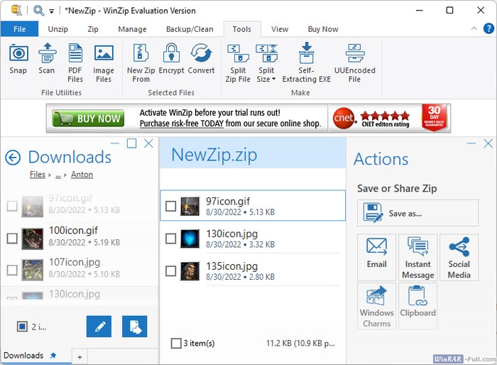 WinZip Tools tab