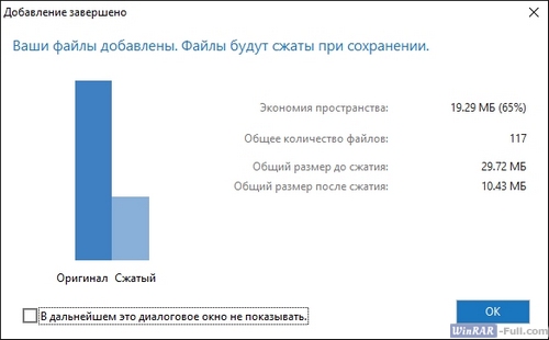 Информация о степени сжатия в WinZip Информация о степени сжатия в WinZip